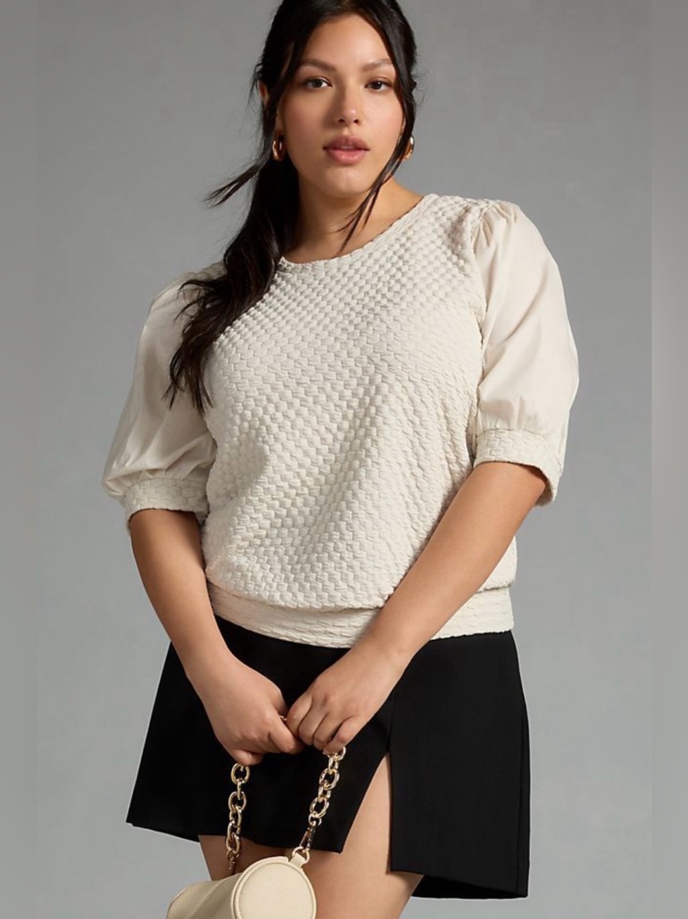 Anthropologie Porridge Ivory Textured Puff Sleeve Top XS